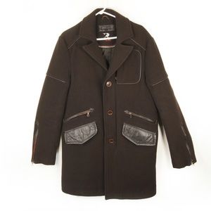 Rudsak Dark Chocolate Brown Wool Leather Trim Detail Trench Coat plus Dust Bag